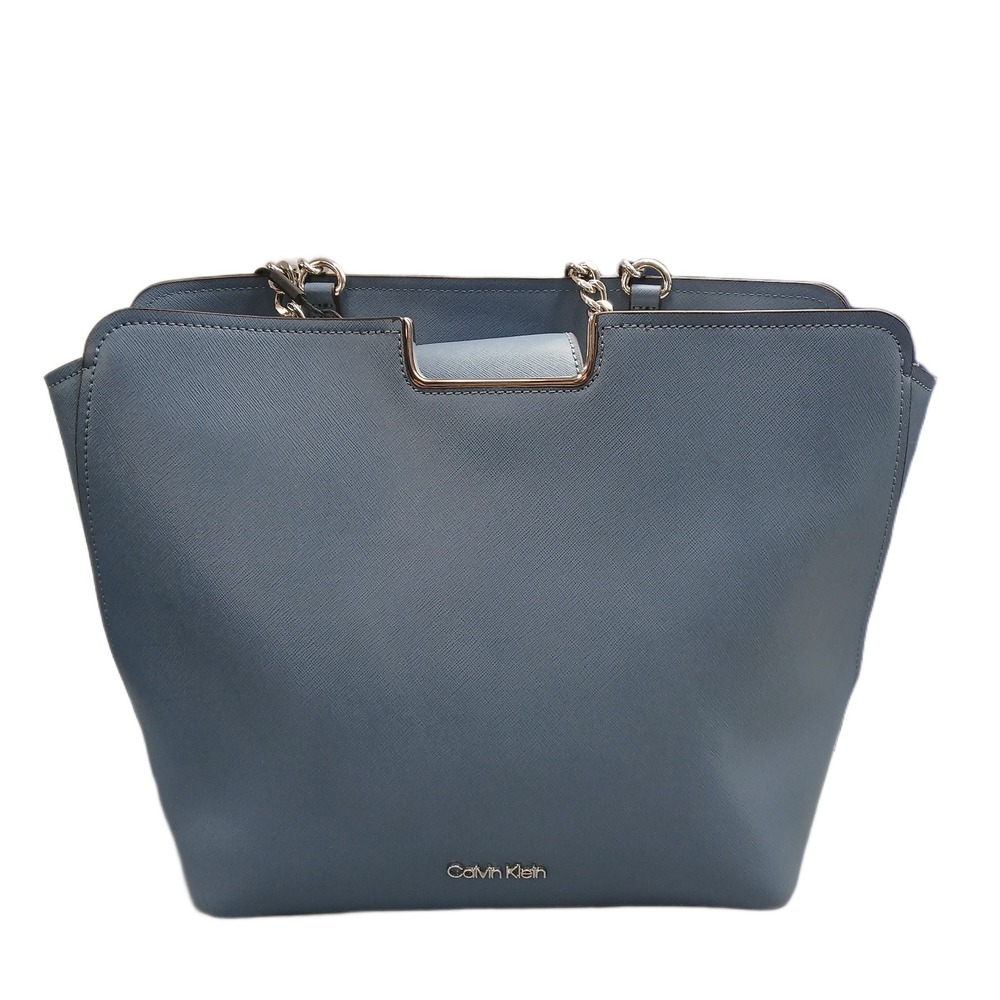Calvin Klein Tote Bag Womens Blue Synthetic Inner Pockets Chain Double Handles